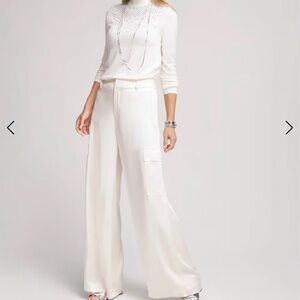 Chico's Satin Wide Leg Cargo Pants cream color.